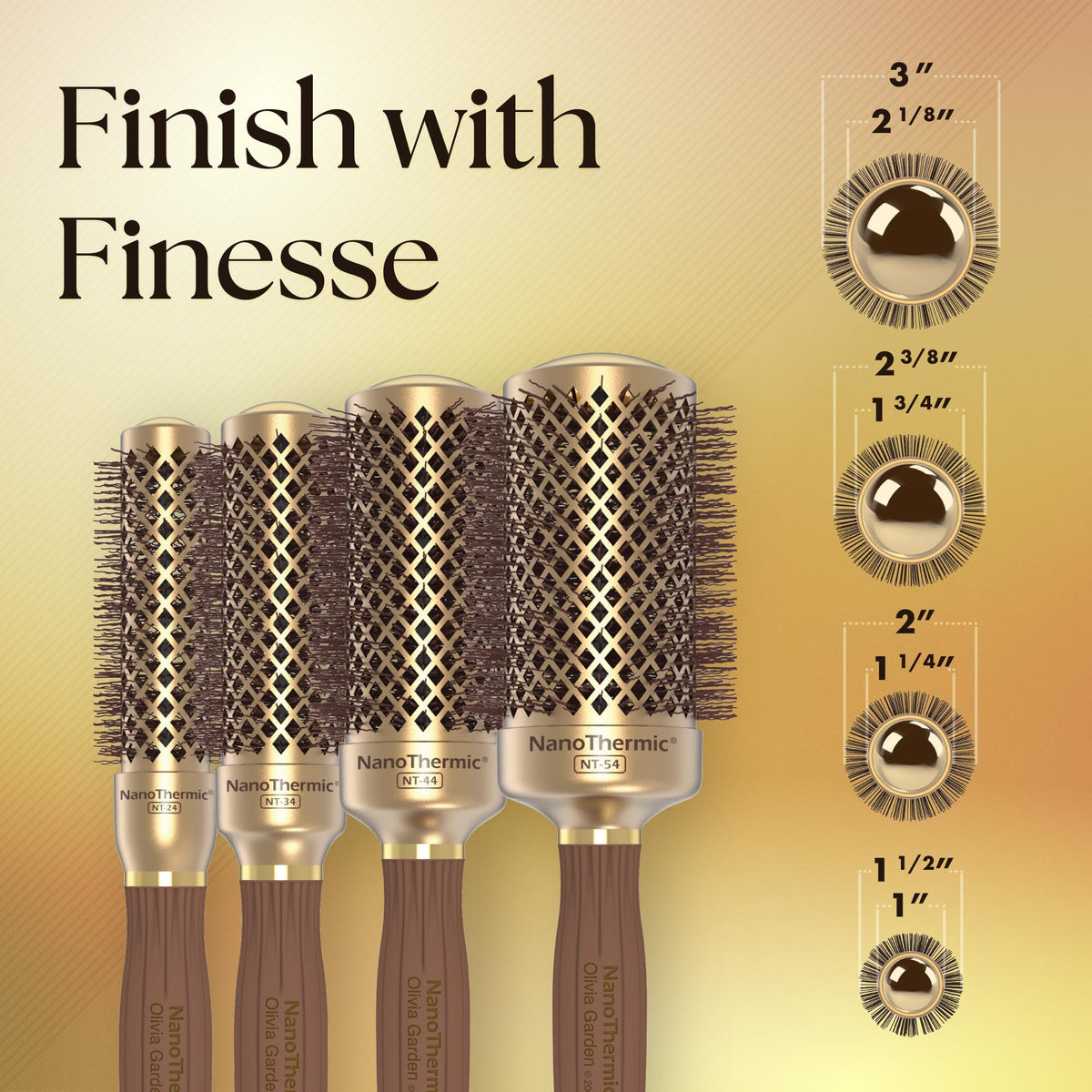 Olivia Garden Nanothermic round brush vents for efficient airflow during blowouts.