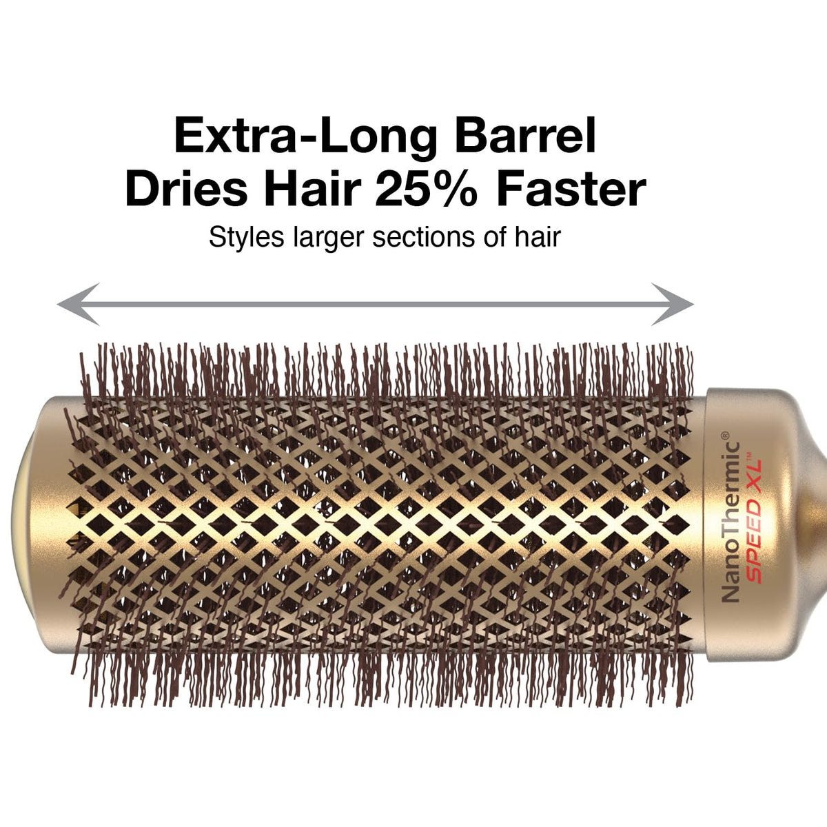 Olivia Garden NanoThermic XL bristles close-up — tourmaline ions for smoother hair.