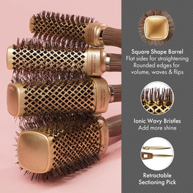 Olivia Garden NT-S30 square brush ergonomic easy-grip handle for comfortable styling.