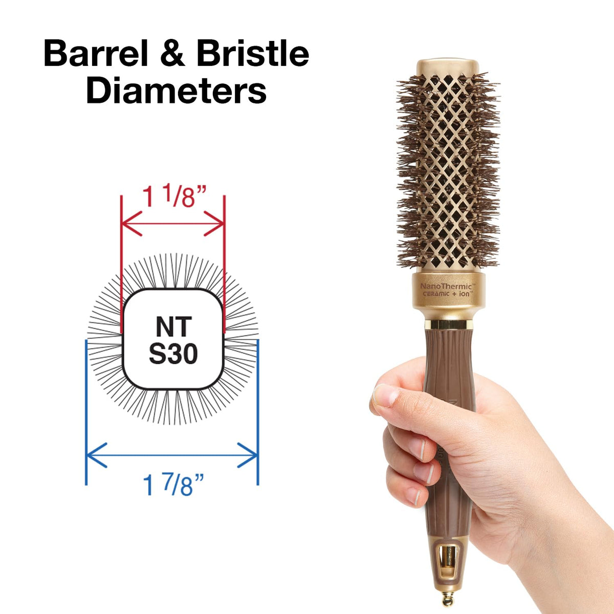 Olivia Garden NT-S30 square brush flat sides for straightening and smoothing.