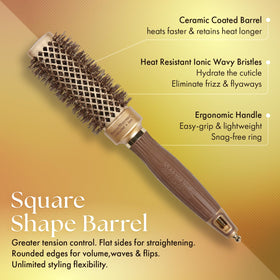 Olivia Garden NT-S30 square brush rounded edges add volume and waves.
