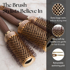 Retractable sectioning pick helps part hair cleanly during styling.