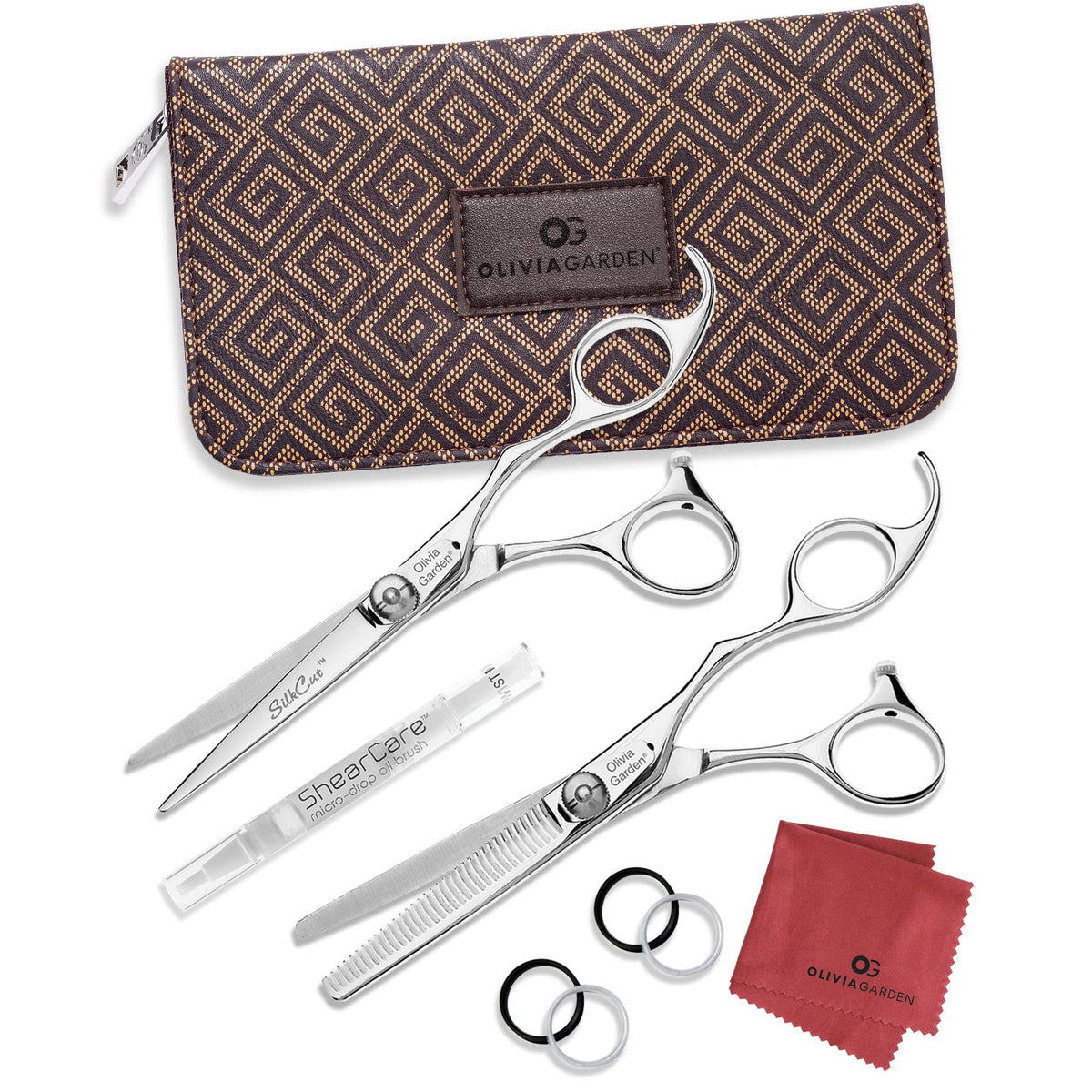 Olivia Garden SilkCut professional shear for precise cuts in a salon setting.
