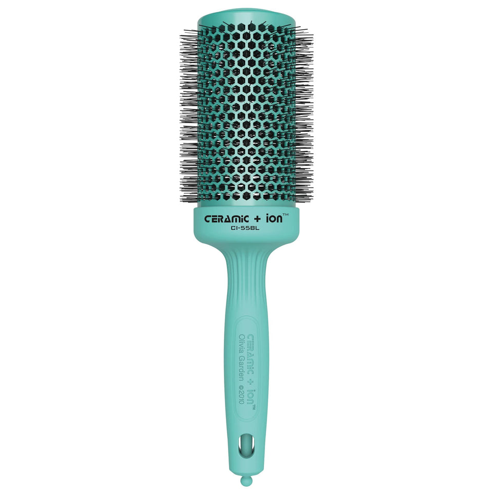 Olivia Garden CI-55BL ceramic ion round brush barrel heats quickly for faster drying.