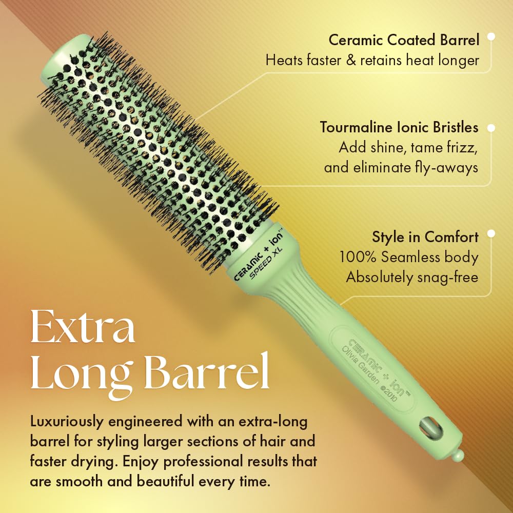 Olivia Garden Speed XL soft-tip bristles protect scalp and smooth hair.
