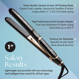 Olivia Garden travel flat iron placed on a compact case to highlight portability