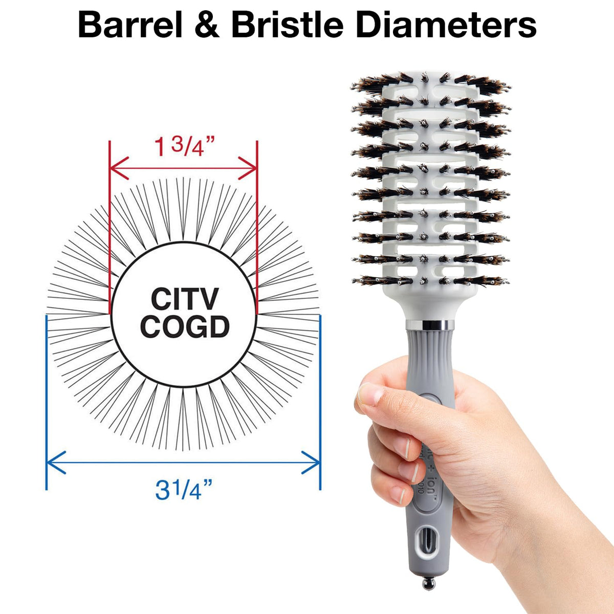 Olivia Garden Ceramic and Ion Turbo Vent brush with 2-5-inch barrel creates loose waves and shine