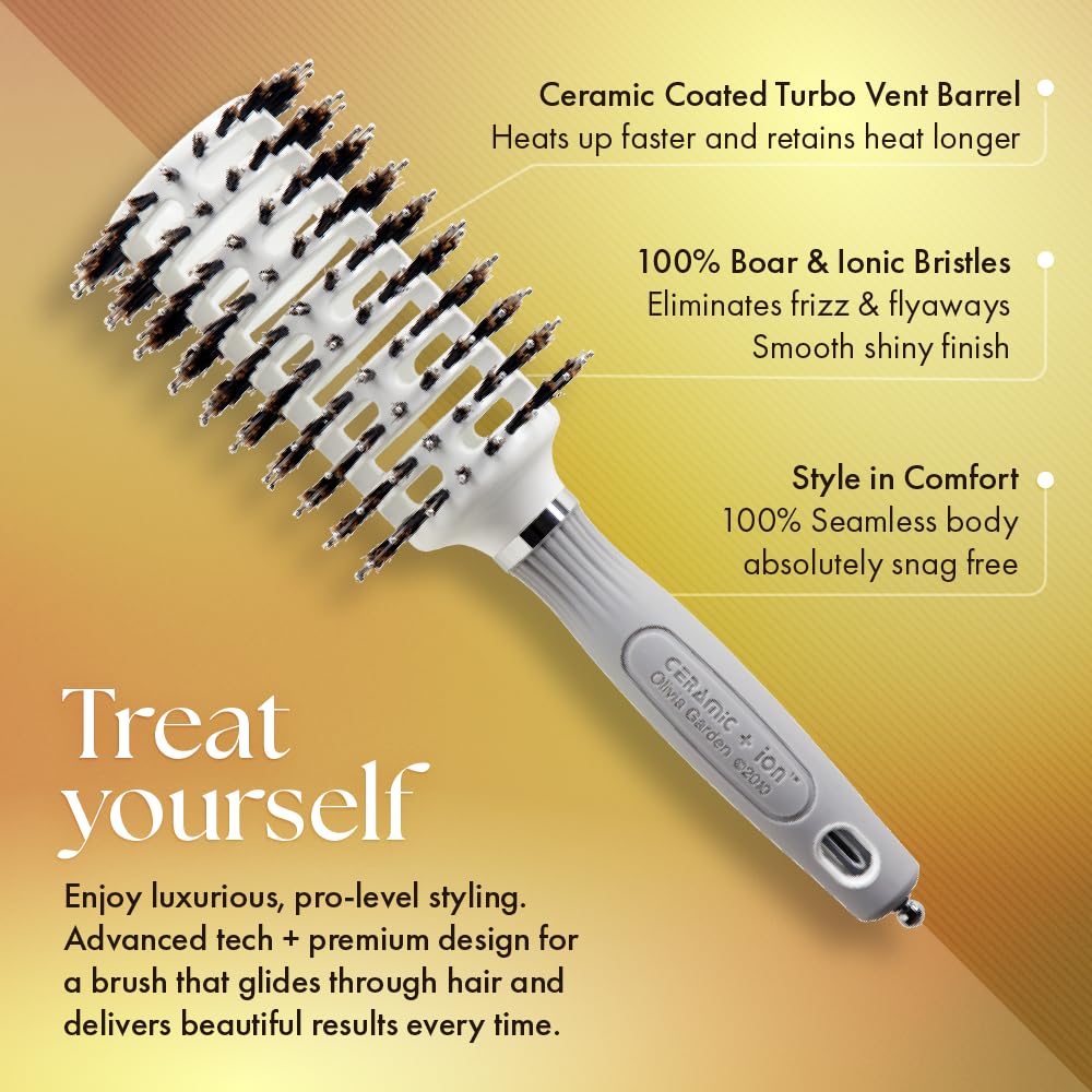 Olivia Garden Ceramic and Ion Turbo Vent brush with 2-inch barrel defines tight curls with control