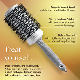 Olivia Garden CI-45 ceramic ion round brush close-up for voluminous waves and frizz control.
