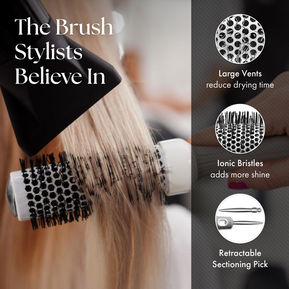 Olivia Garden CI-55 ceramic ion round brush close-up for enhanced shine and lift.