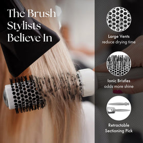Olivia Garden CI-55 ceramic ion round brush close-up for enhanced shine and lift.