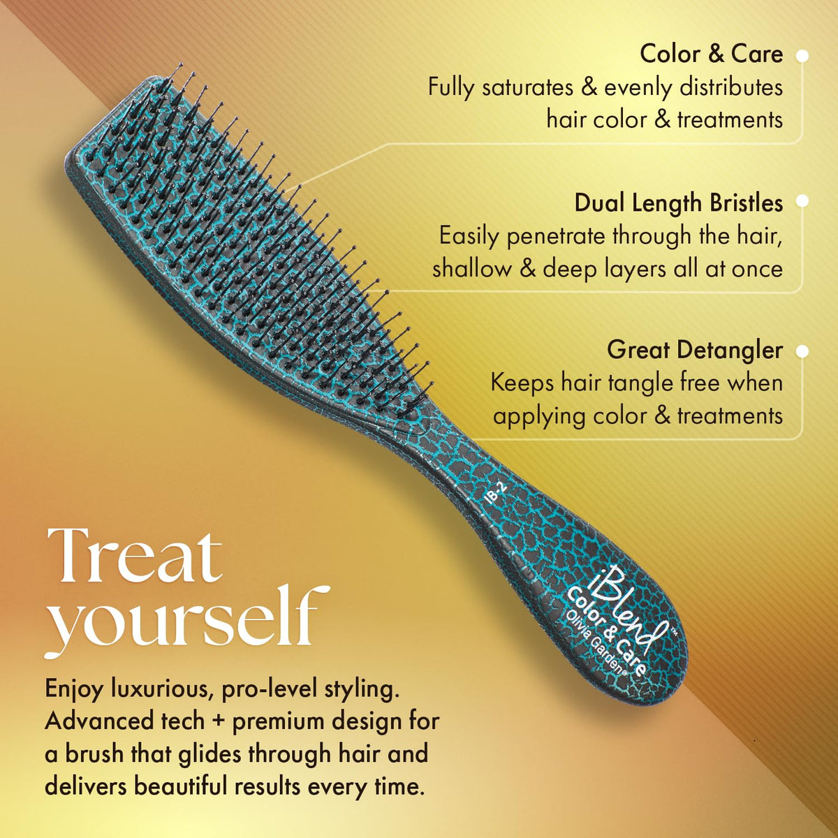 Olivia Garden iBlend brush teal, bristle detail shot, dual-length fibers ease penetration through layers.