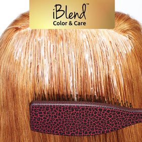 Olivia Garden iBlend teal brush demonstrates even coverage by redistributing excess product.