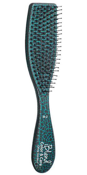 Olivia Garden iBlend hair brush in teal, front view, promotes even saturation for consistent color results.