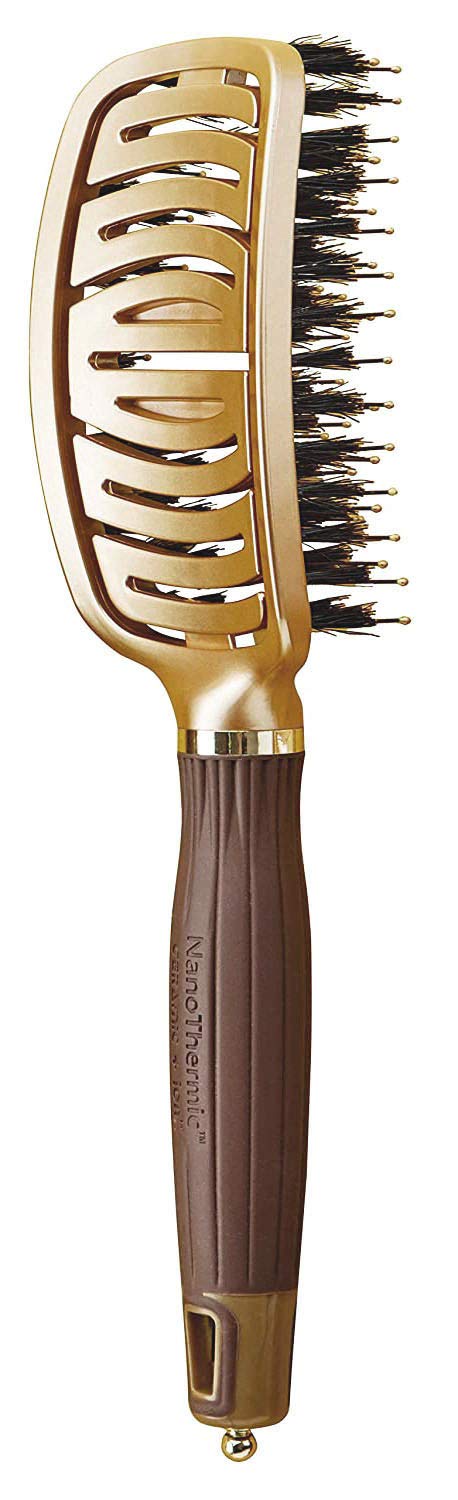 Olivia Garden NanoThermic brush side angle highlighting gentle scalp massage during brushing.