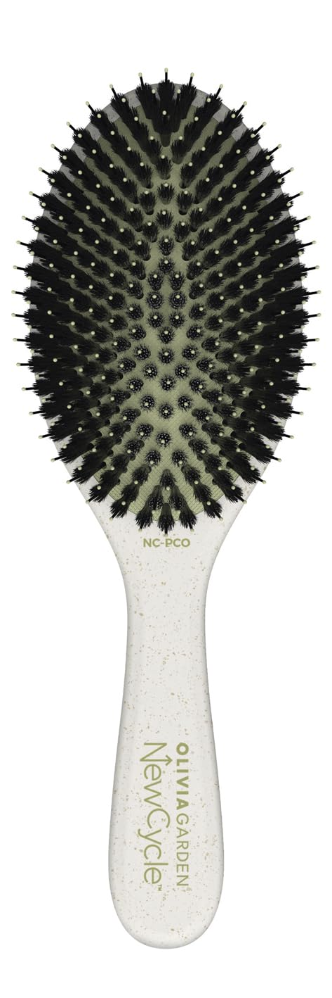 Olivia Garden NewCycle round brush with vegan boar bristles for gentle detangling and shine.