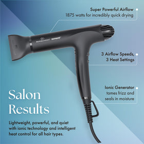 Olivia Garden SuperHP dryer with attachments demonstrating versatile styling options for all hair types