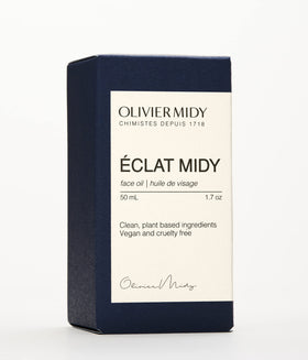 Olivier Midy Eclat Midy ingredients jar close-up featuring 24 plant-based components.