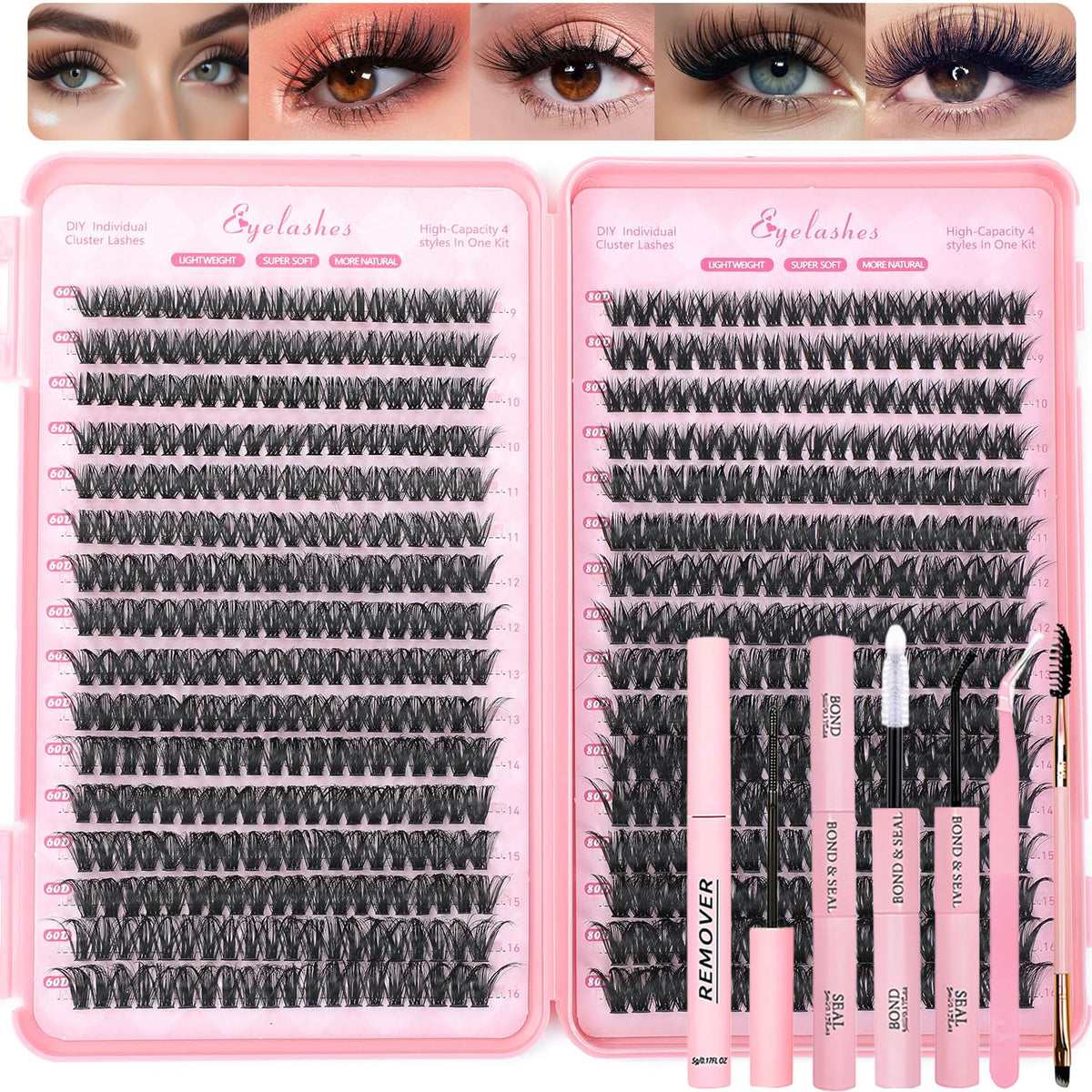 OLLAVO Lash Clusters Kit with 640 lashes and tools for easy at-home DIY extensions