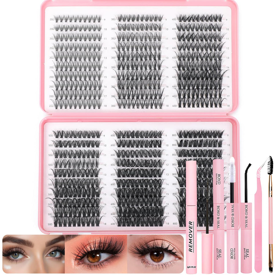 OLLAVO Lash Clusters Kit densities 20D-80D for customizable wispy looks.