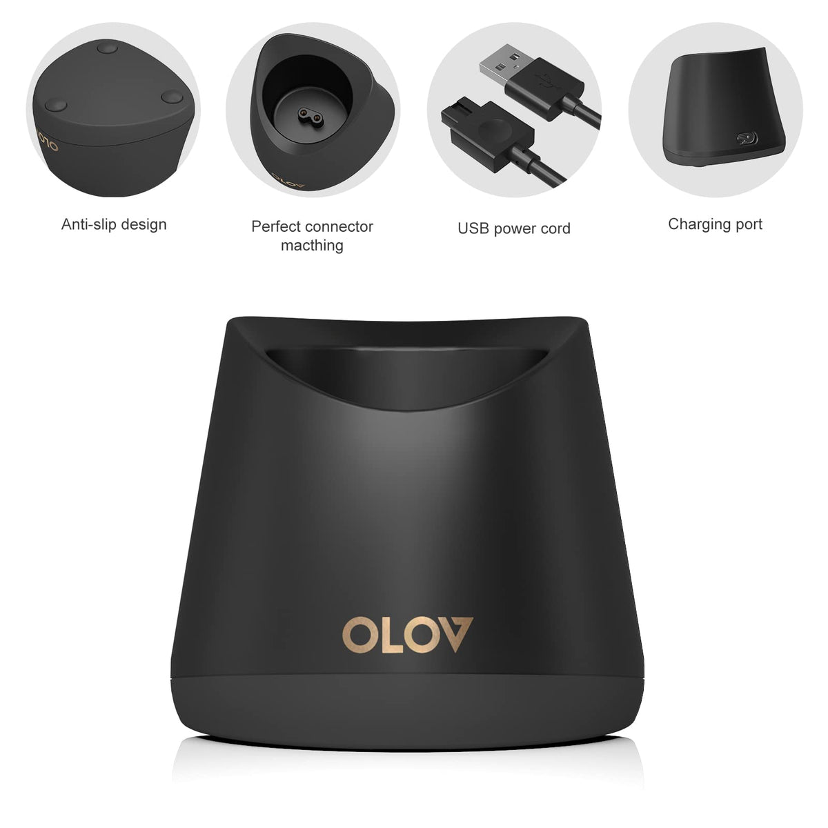 Compact, durable charging base design fits neatly on any counter.