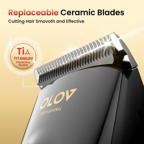 OLOV PROFESSIONAL black-handle clippers offering a comfortable grip during home grooming.