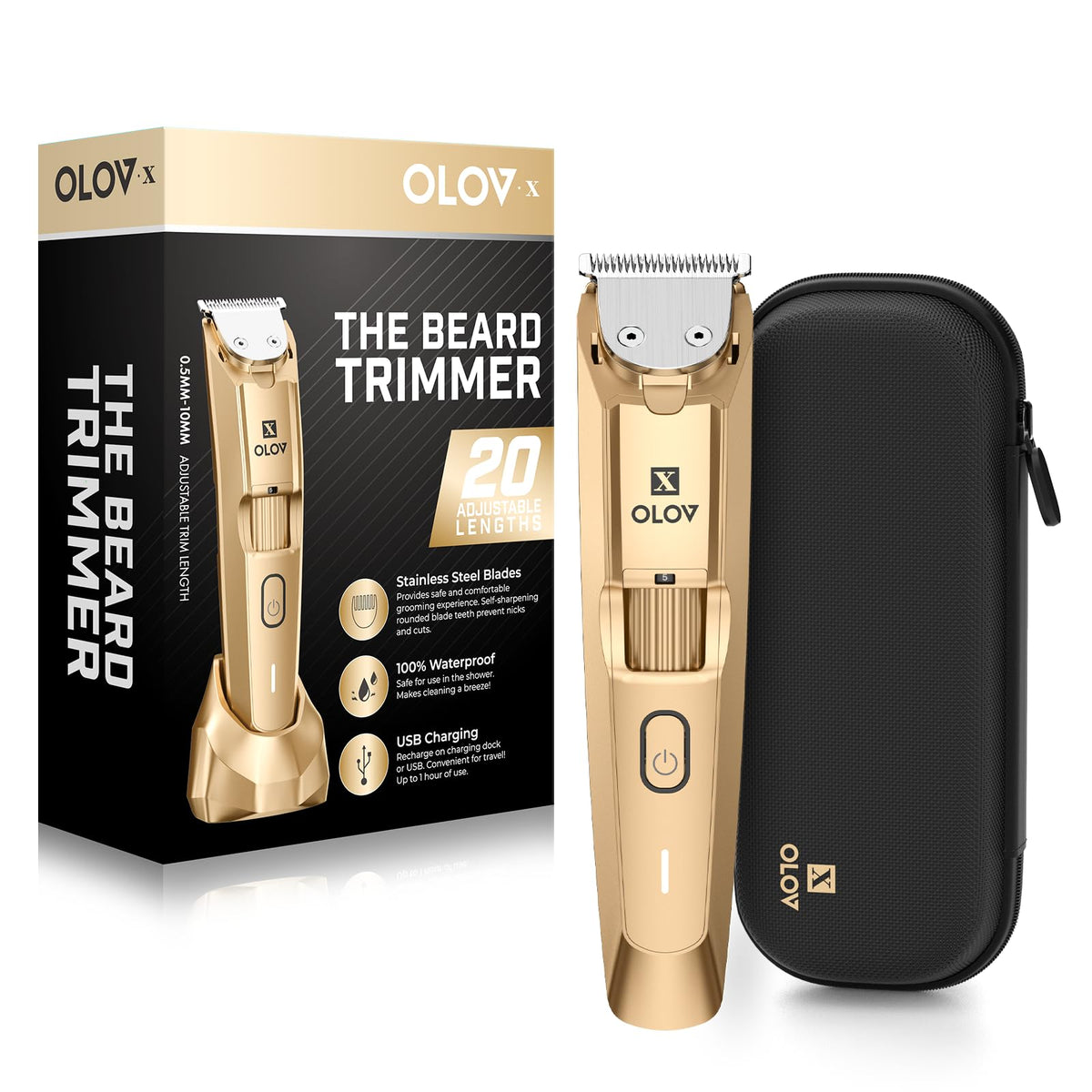 OLOV X beard trimmer with precision dial enabling 20-length adjustments for tailored beards.