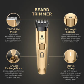 OLOV X beard trimmer on USB recharge dock for quick, ready-to-go grooming.