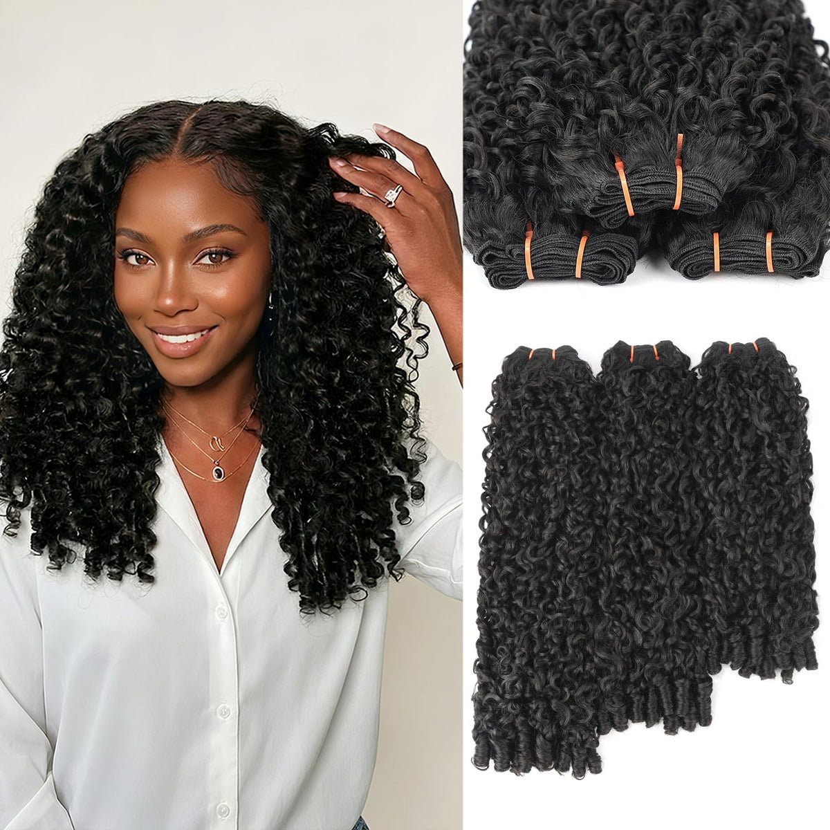 OLQZJZJ Burmese Curly Bundles 14-inch texture closeup show defined, springy curls for seamless styling.