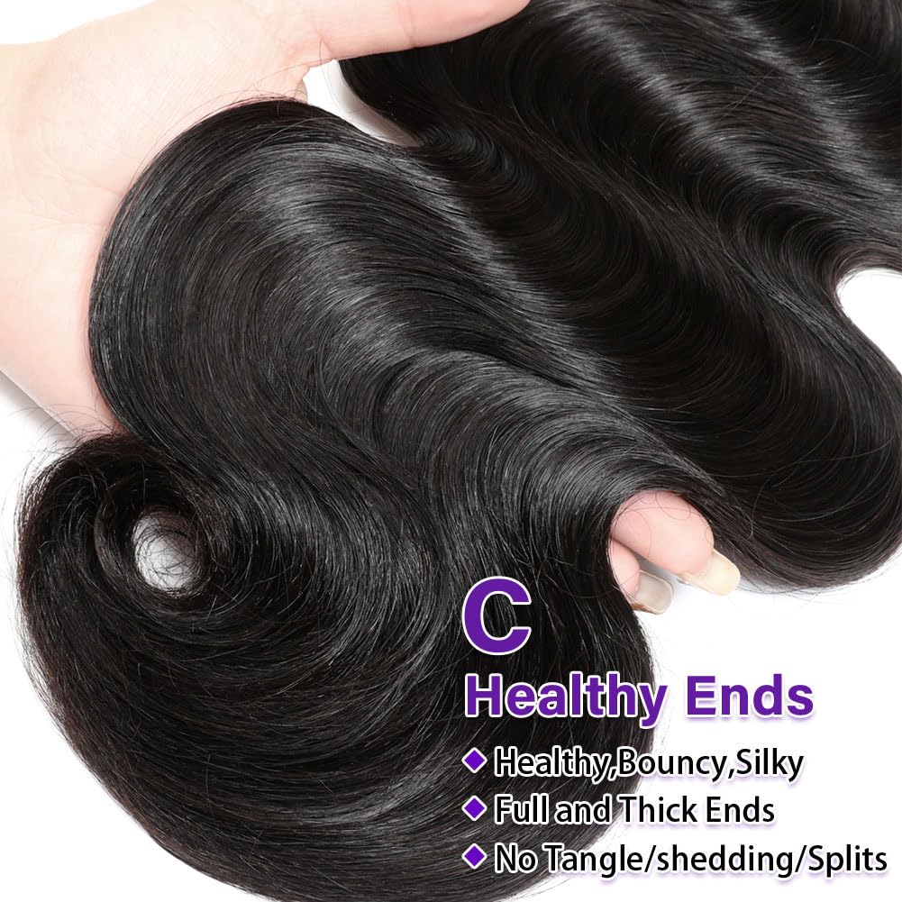 Olsmkis 22-inch body wave length check demonstrates length and fullness from crown to tips.