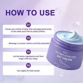 OLV Overnight Toning Whip packaging top view shows compact size and premium finish