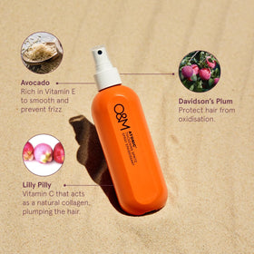 O&M Atonic texture spray bottle adds light hold and movement.
