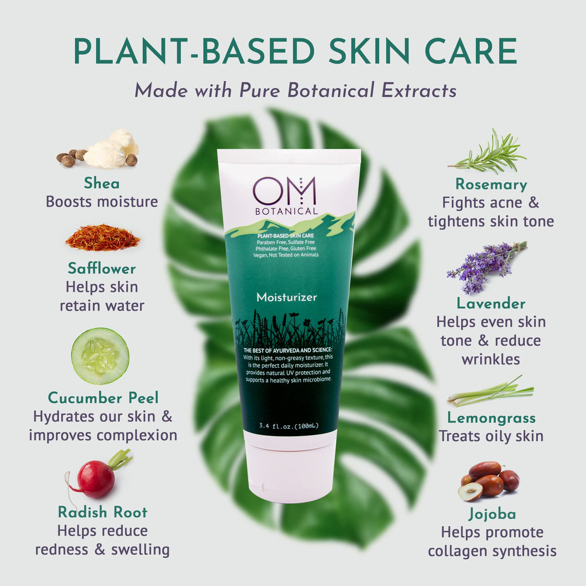 OM Botanical aloe-base formula highlights deep hydration from aloe for nourished skin