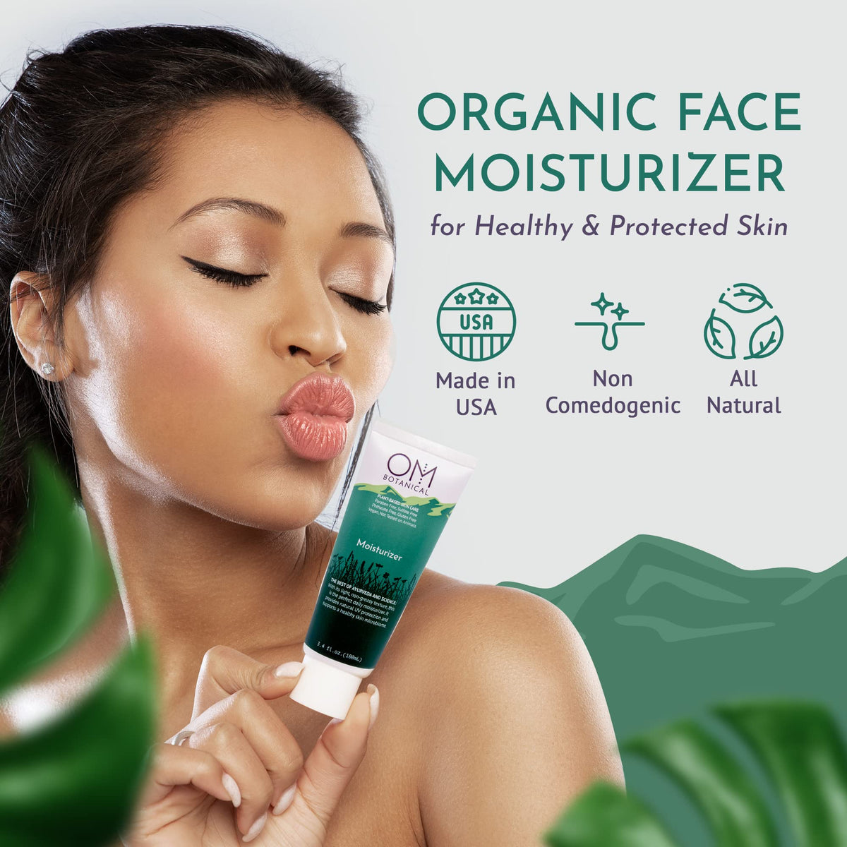 OM Botanical close-up of a lightweight cream texture delivering non-greasy hydration