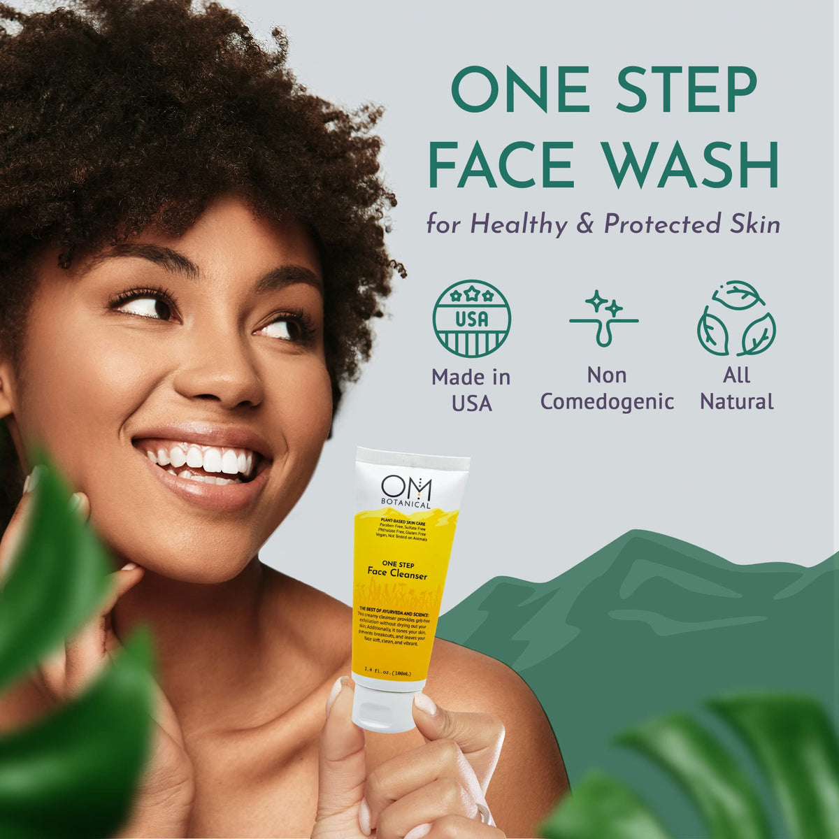 OM Botanical One Step Cleanser enzyme action delivers gentle exfoliation for smoother skin.