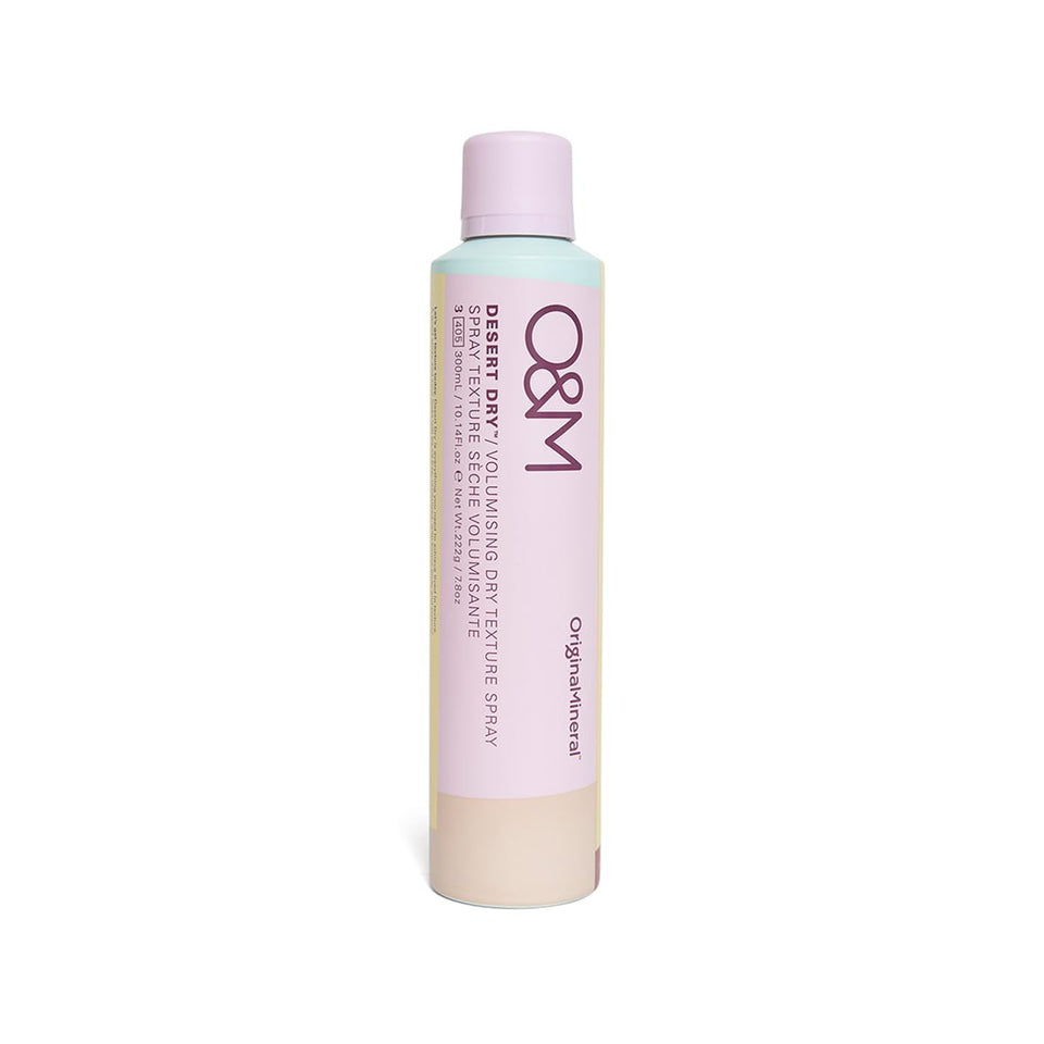 O\u0026M Desert Dry bottle for instant lift and soft texture.