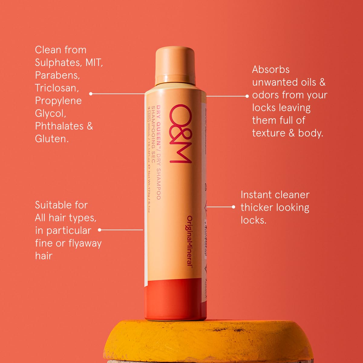 O&amp;M Dry Queen vegan cruelty-free seal shown with clean beauty benefits