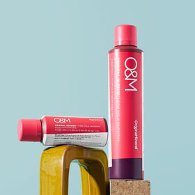 The canister image communicates vegan, clean beauty with sustainable packaging.