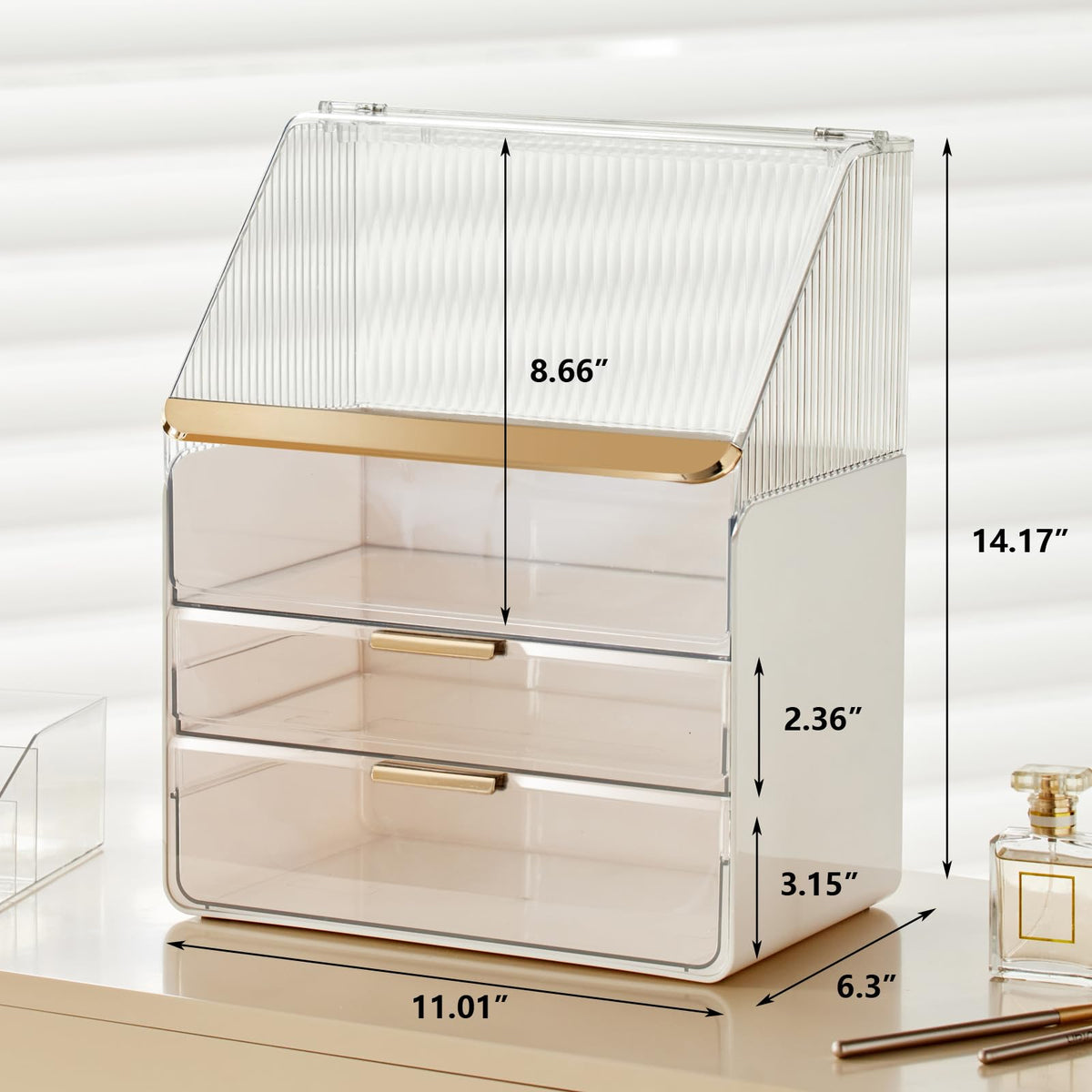 Omeily large capacity case storing skincare, cosmetics and lipsticks.