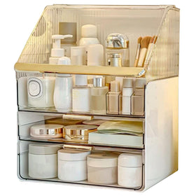 Omeily large makeup organizer front view with clear acrylic for easy visibility.