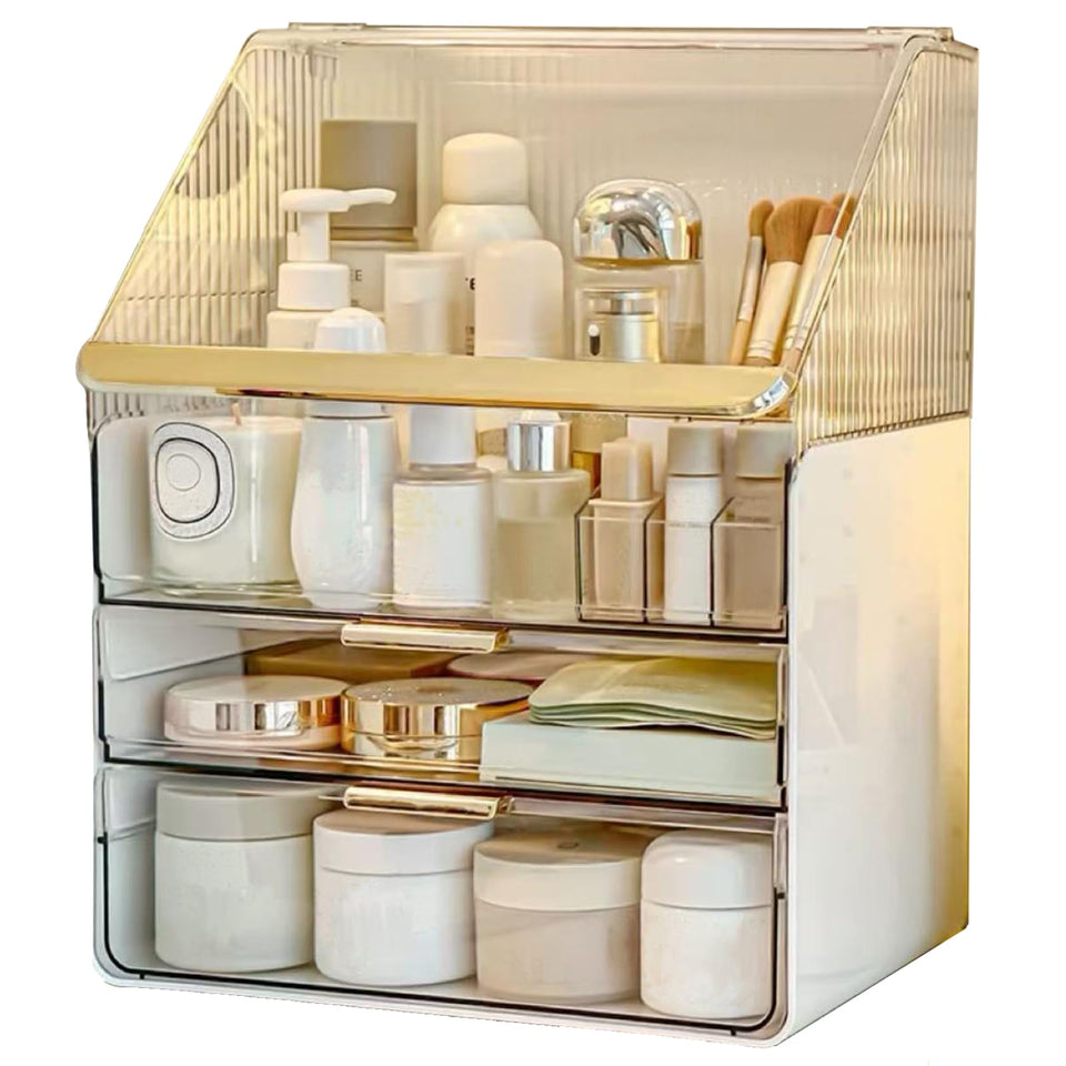 Omeily large makeup organizer front view with clear acrylic for easy visibility.