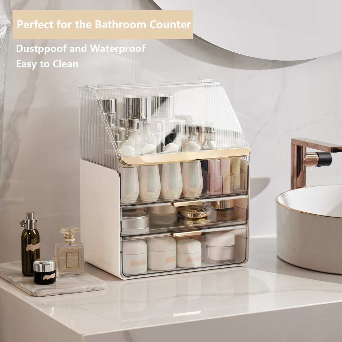 Omeily portable countertop organizer ideal for bathroom and dressing area.
