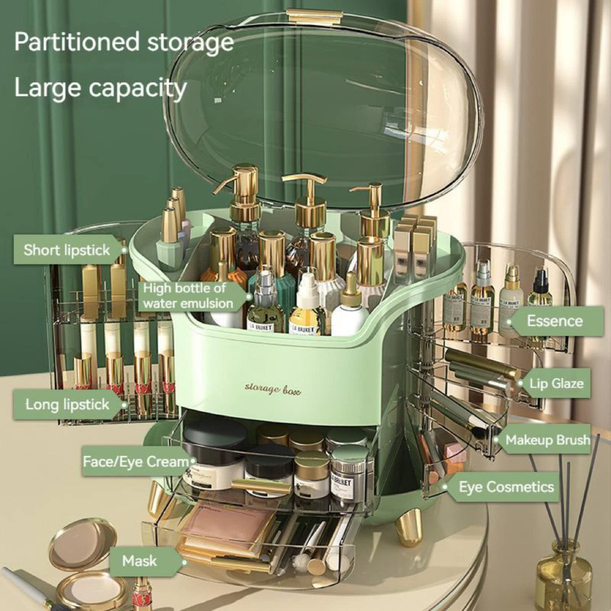 Omeily portable makeup organizer suitable for travel and daily use.