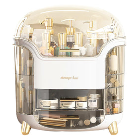 Omeily Upgrade Large Makeup Organizer with transparent cover for easy visibility of cosmetics.