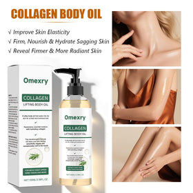 Omexry Collagen Lifting Body Oil after-shower-application: locks in moisture while skin remains damp.