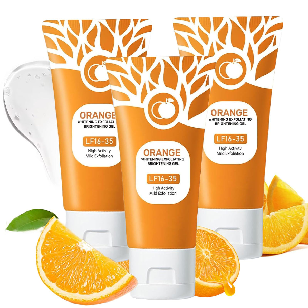 Omexry Orange Exfoliating Gel bottle closeup for purifying pores and smooth skin