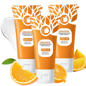 Omexry Orange Exfoliating Gel bottle closeup for purifying pores and smooth skin