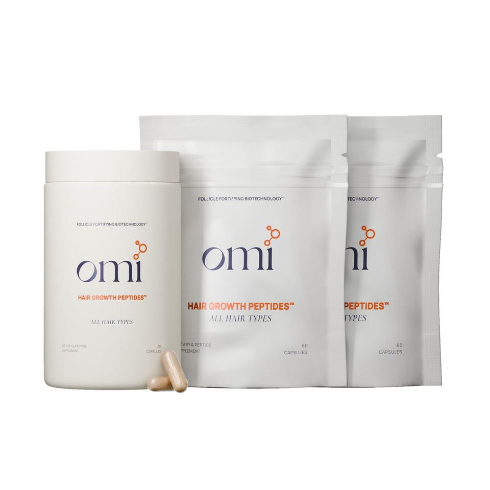 OMI WellBeauty hair growth peptides bottle for daily scalp care