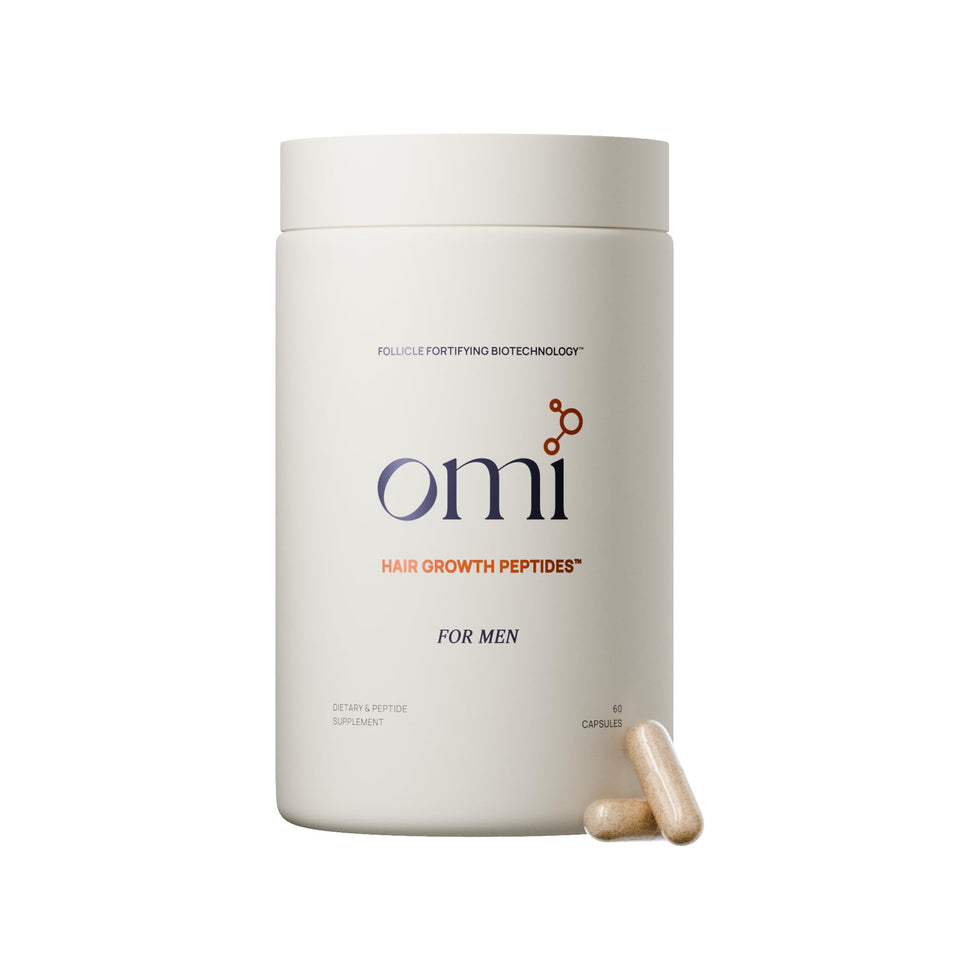 OMI WellBeauty men's hair growth peptides bottle for home use and routine