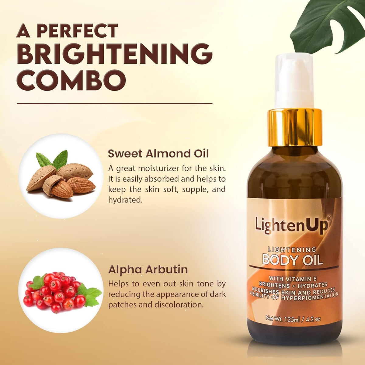 Almond oil drops demonstrating lightweight texture of Lighten-Up